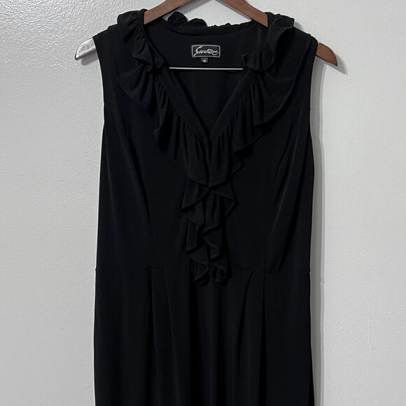 VTG Y2K Black Dress Sz 14 Sleeveless midi ruffle V-neck Empire Waist Career - Picture 8 of 8